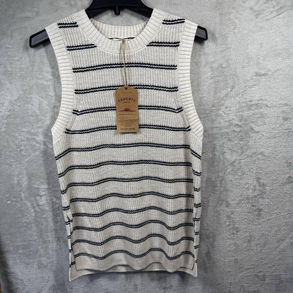 Faherty NEW Miramar Sweater Tank Women XS Cream Navy Stripe Linen Blend Nautical